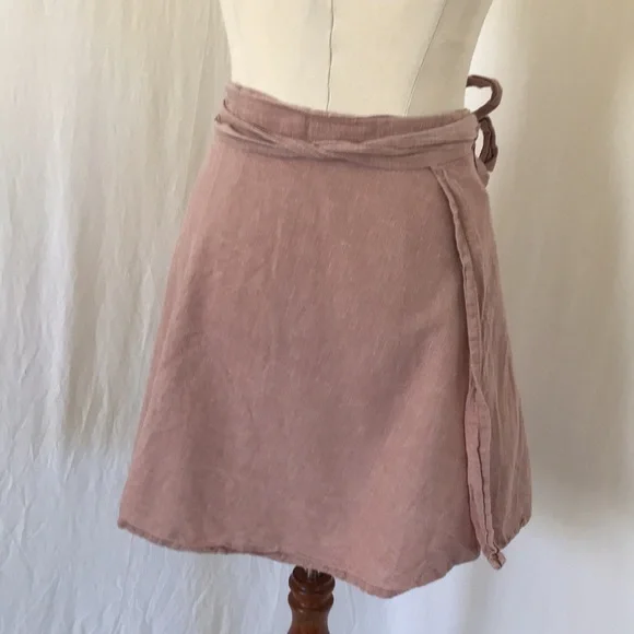 TREE OF LIFE womens 12 wrap skirt dusty pink hemp slubbed fabric made in Nepal - Picture 5 of 12